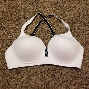 Maidenform 40B white bra with polka dot accents with criss cross back
